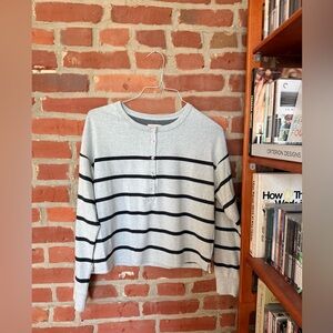Thread & Supply Light Gray & Black Striped Long-Sleeve Henley
